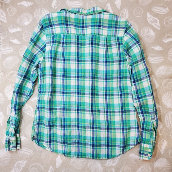 Lands End Plaid linen button down - Picture 3 of 3